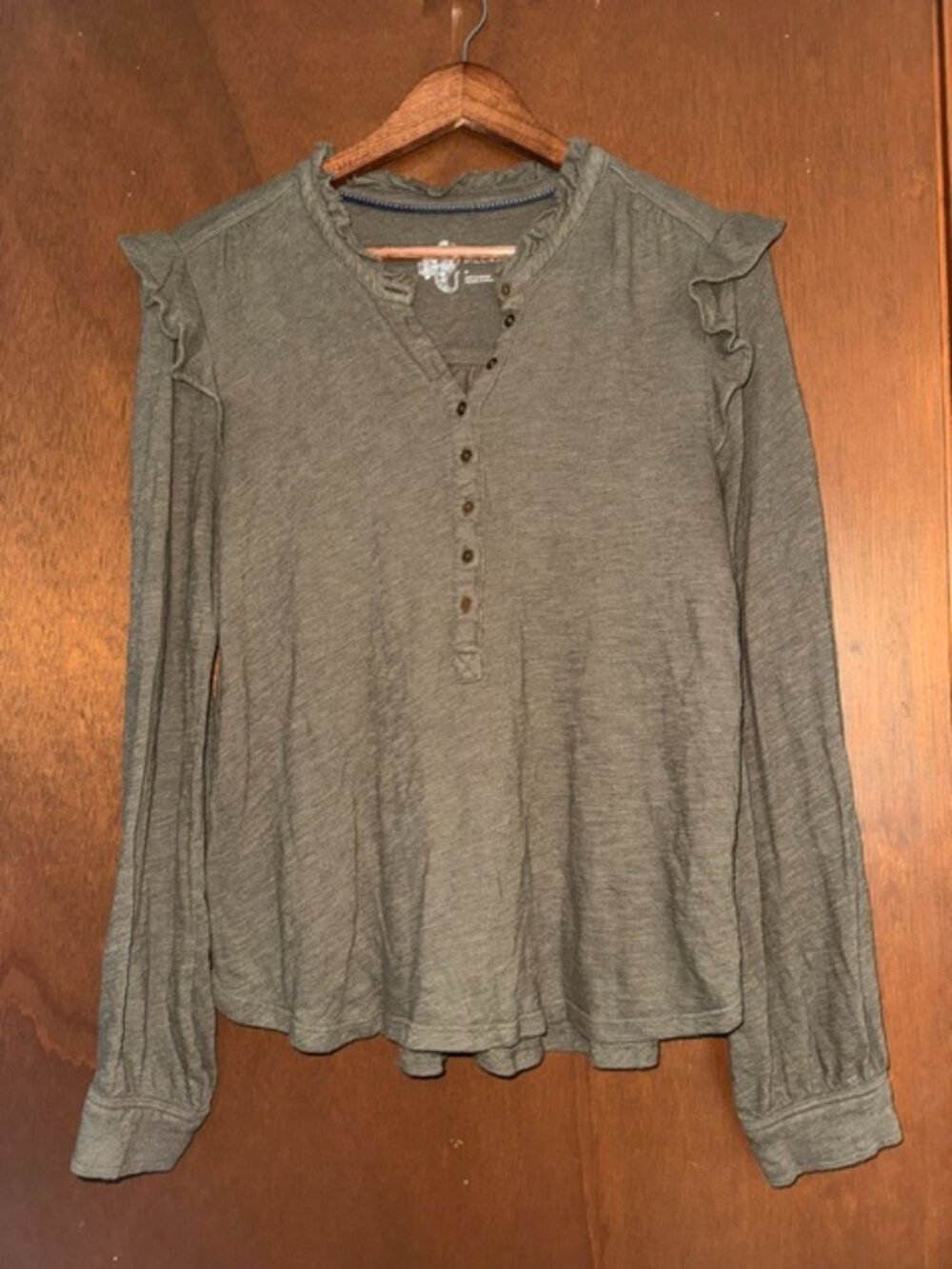 Pilcro by Anthropologie Ruffle Trim Long-Sleeve Henley